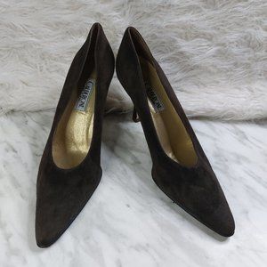Vintage Calderone Women's Brown High Heel Suede Leather Point Toe Shoes 9B